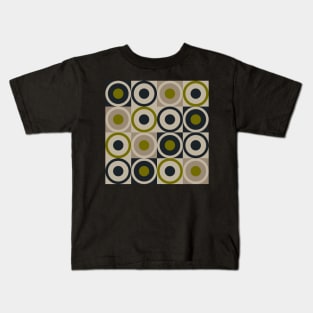 Retro Square and Circle Tile Olive Black and Cream Kids T-Shirt